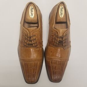 Antonio Cerrelli Elite 6436 Mens Size 8.5 Tan Faux Leather Croc Print Oxford